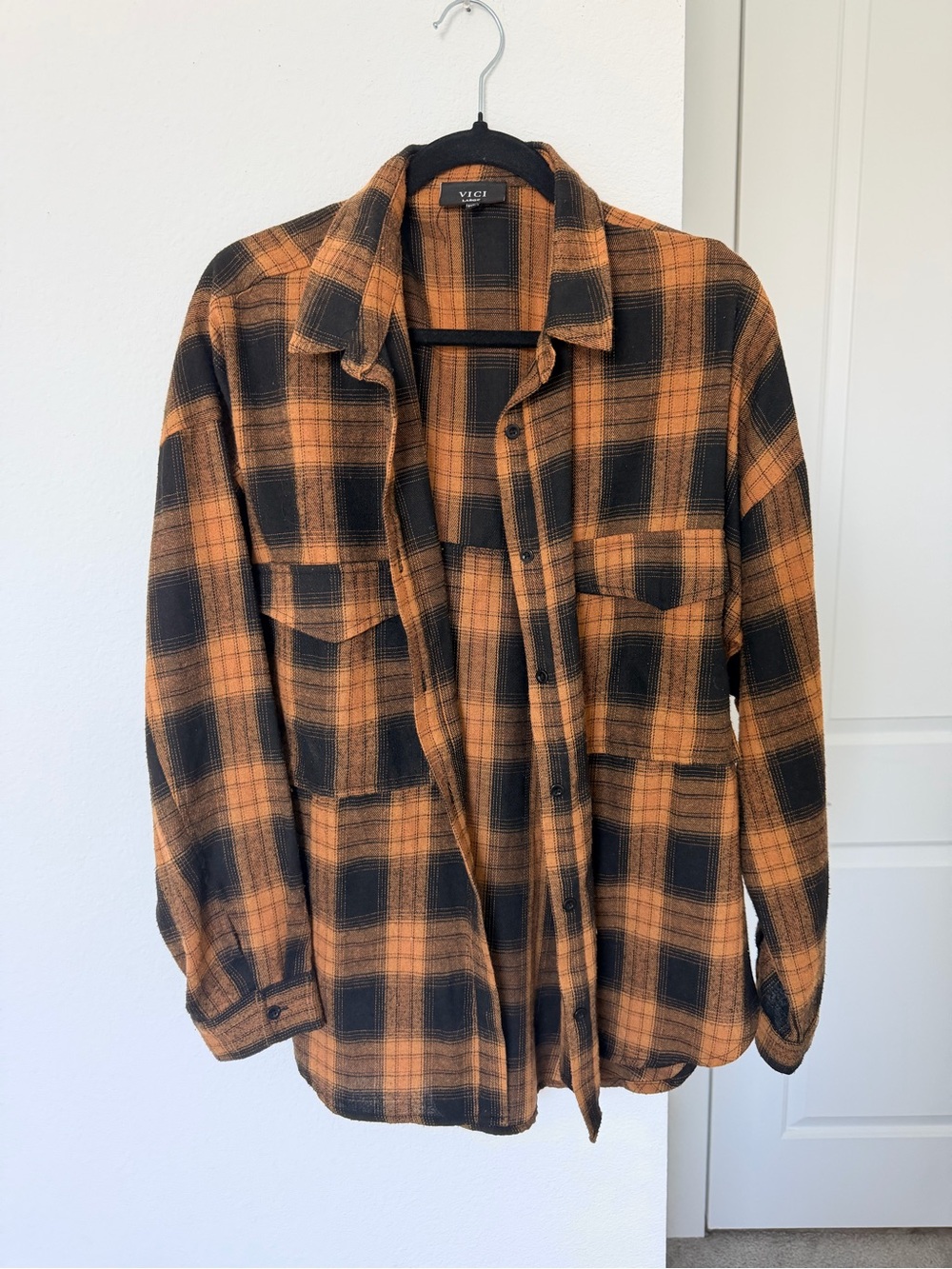 VICI brown black plaid flannel shacket - L
